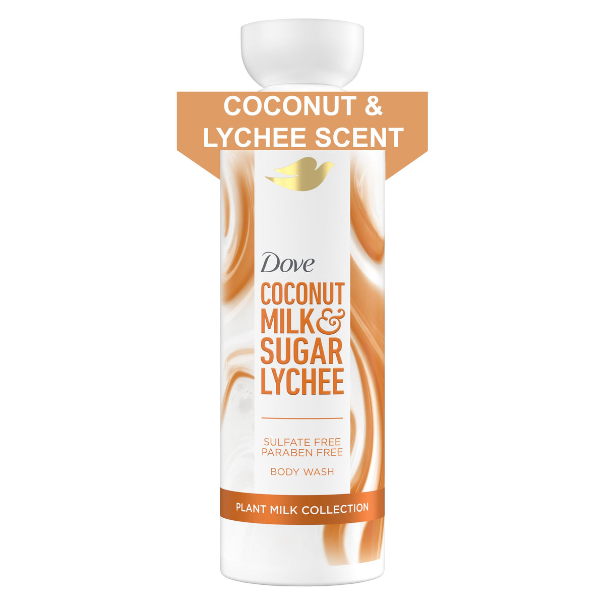 Dove front packaging showing coconut and lychee scent and moisturizing benefit