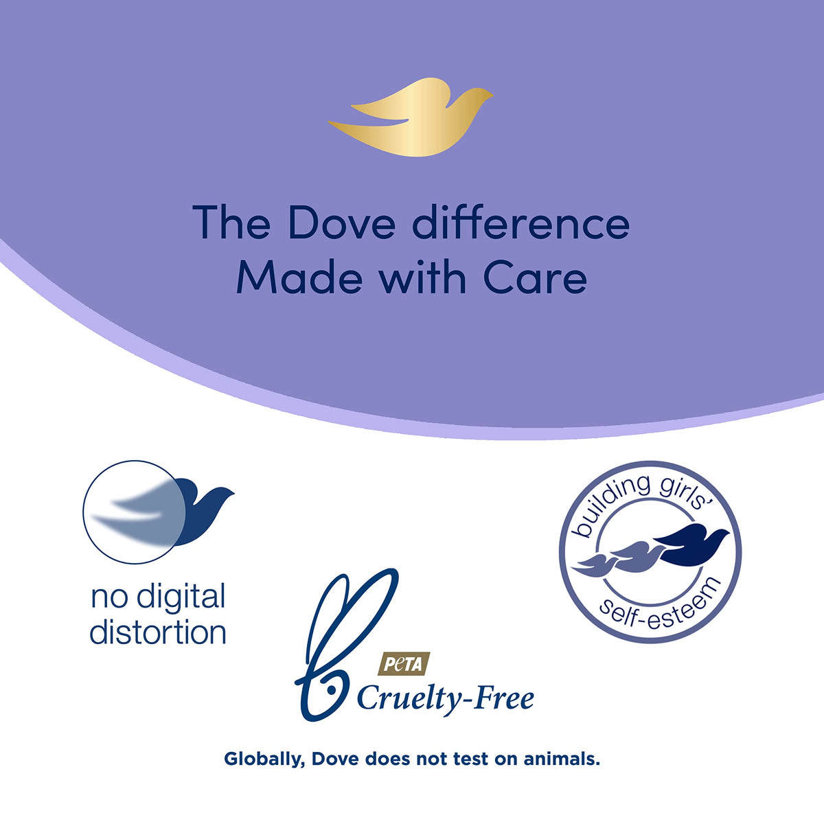 Size comparison with hand showing Dove 5.5 fl oz bottle scale for travel and home use
