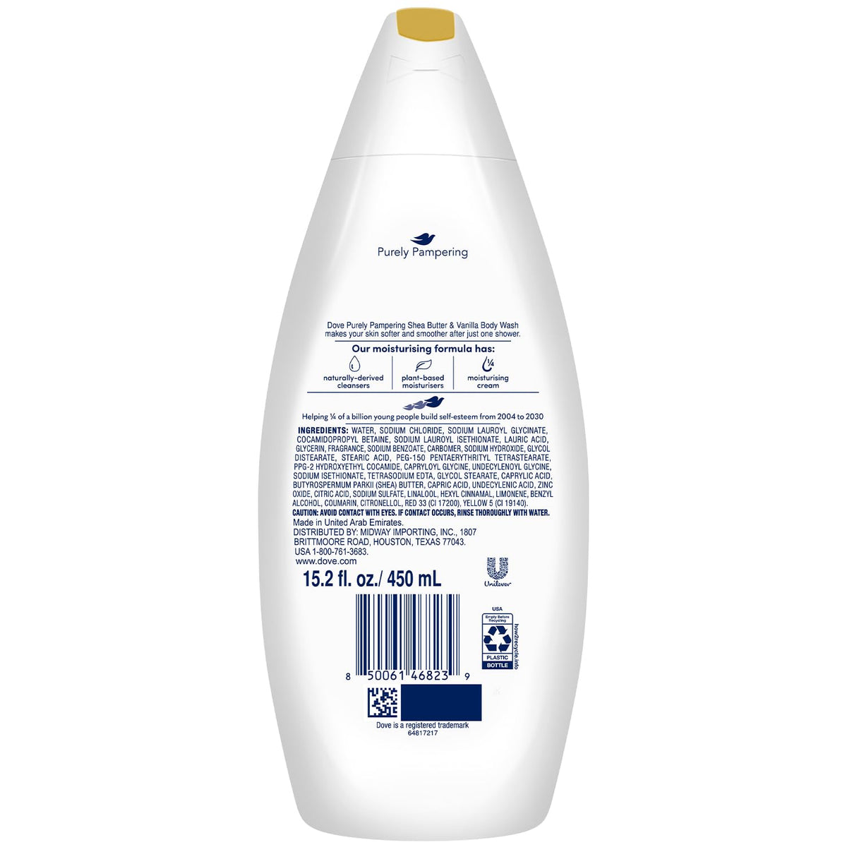 Dove pump dispensing creamy lather texture, highlights moisturizing foam benefit