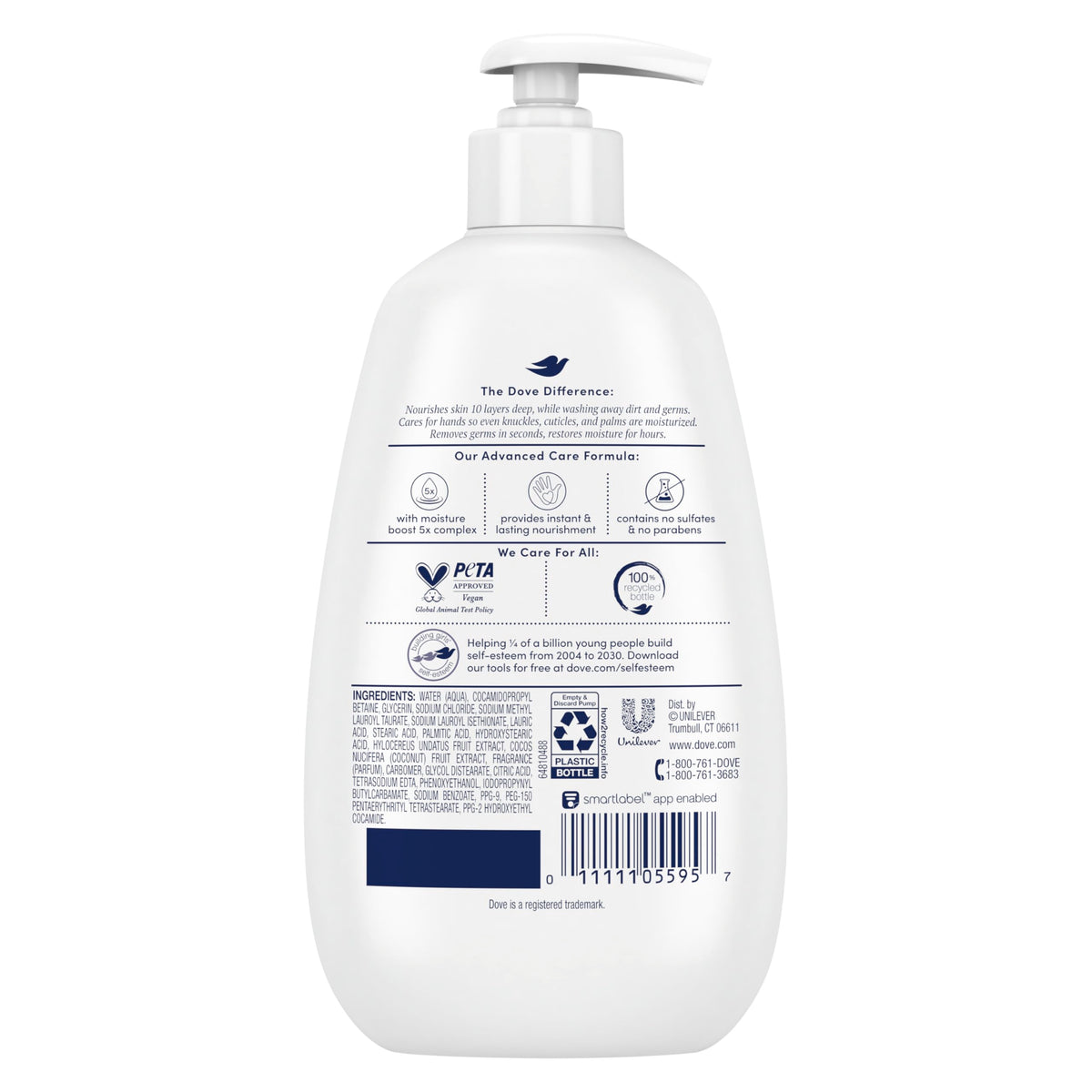 Dove pump dispensing creamy lather for easy moisturizing cleanse
