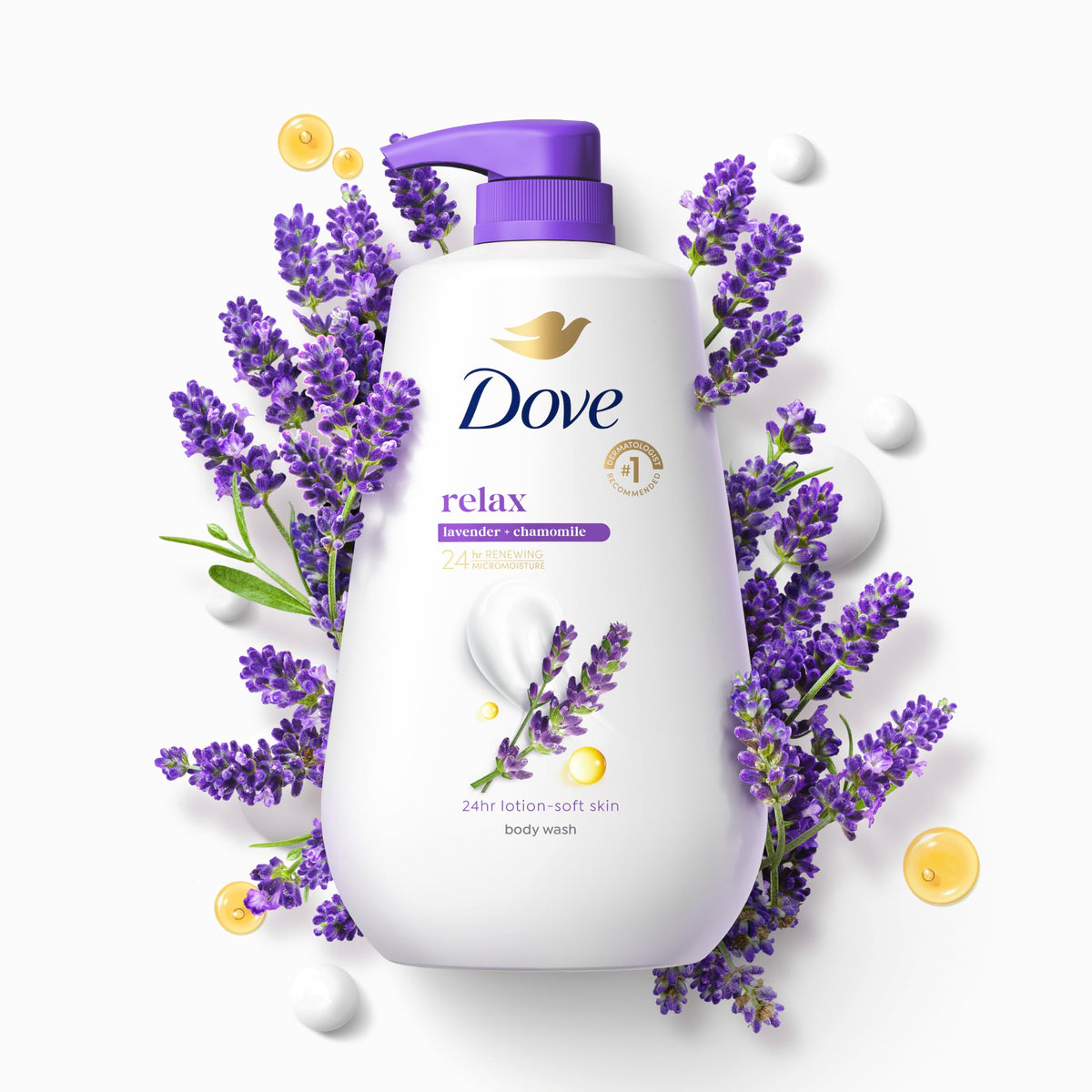 Pump dispensing Dove gel to demonstrate easy, mess-free application benefit