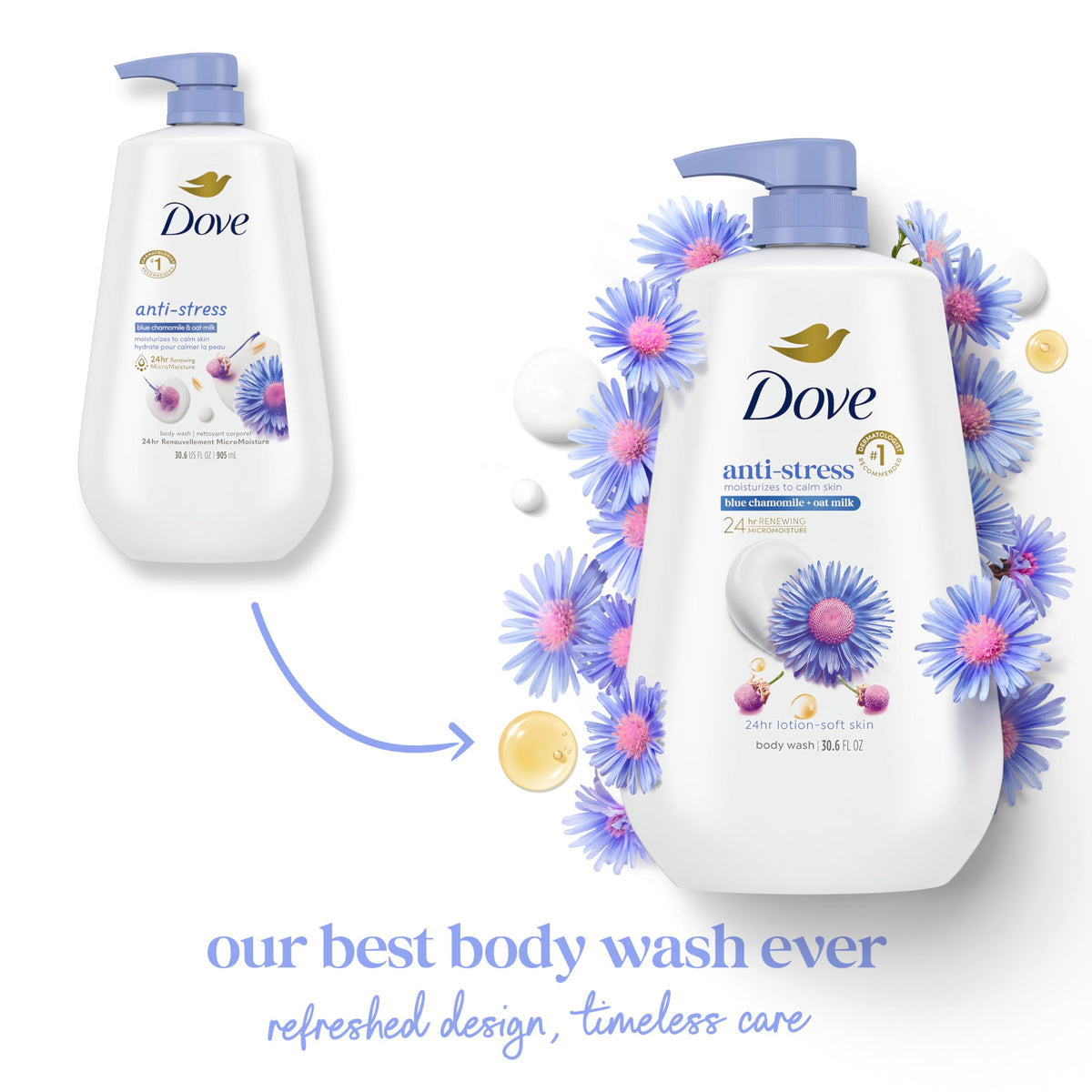Dove pump dispensing into hand demonstrating convenient use and nourishing feel