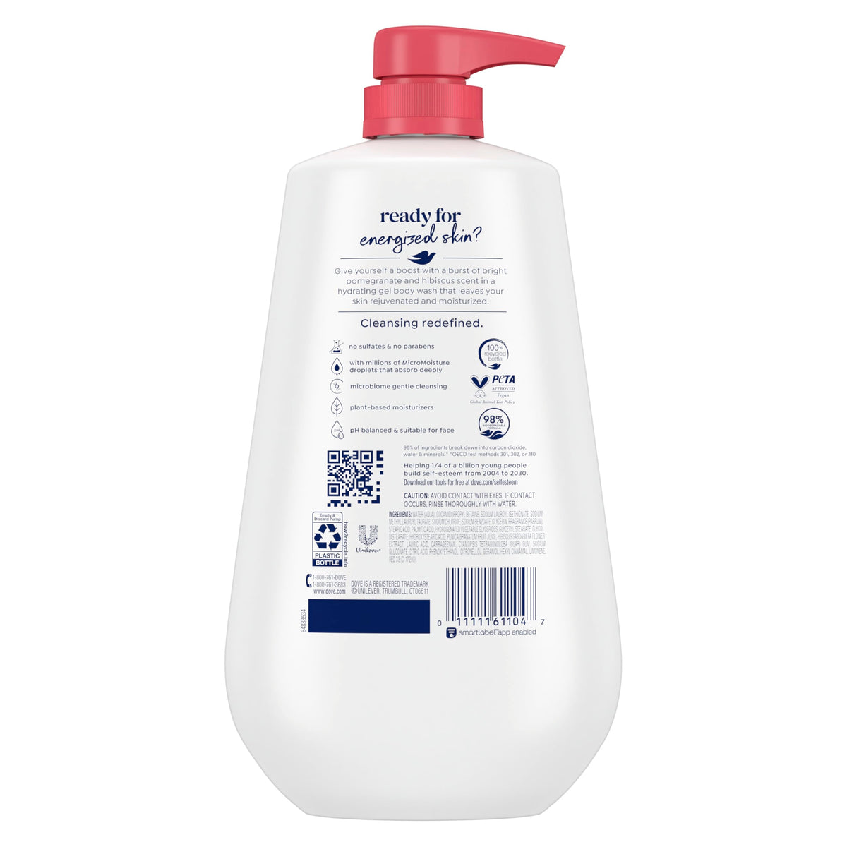 Dove pump nozzle close-up highlighting MicroMoisture delivery for lasting hydration