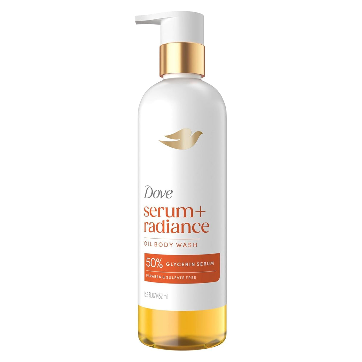Dove radiance front bottle showing label and size for easy identification and trust