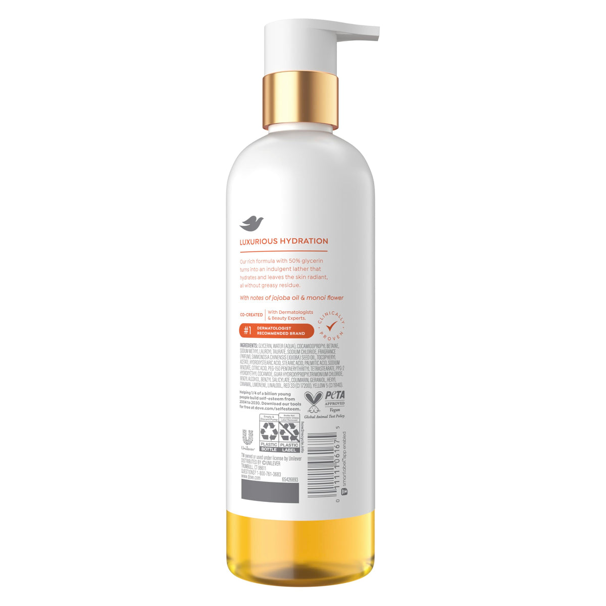 Dove radiance pump and cap detail highlighting convenient dispensing and controlled use