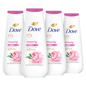 Dove bottle front packaging showing peony rose fragrance and benefit