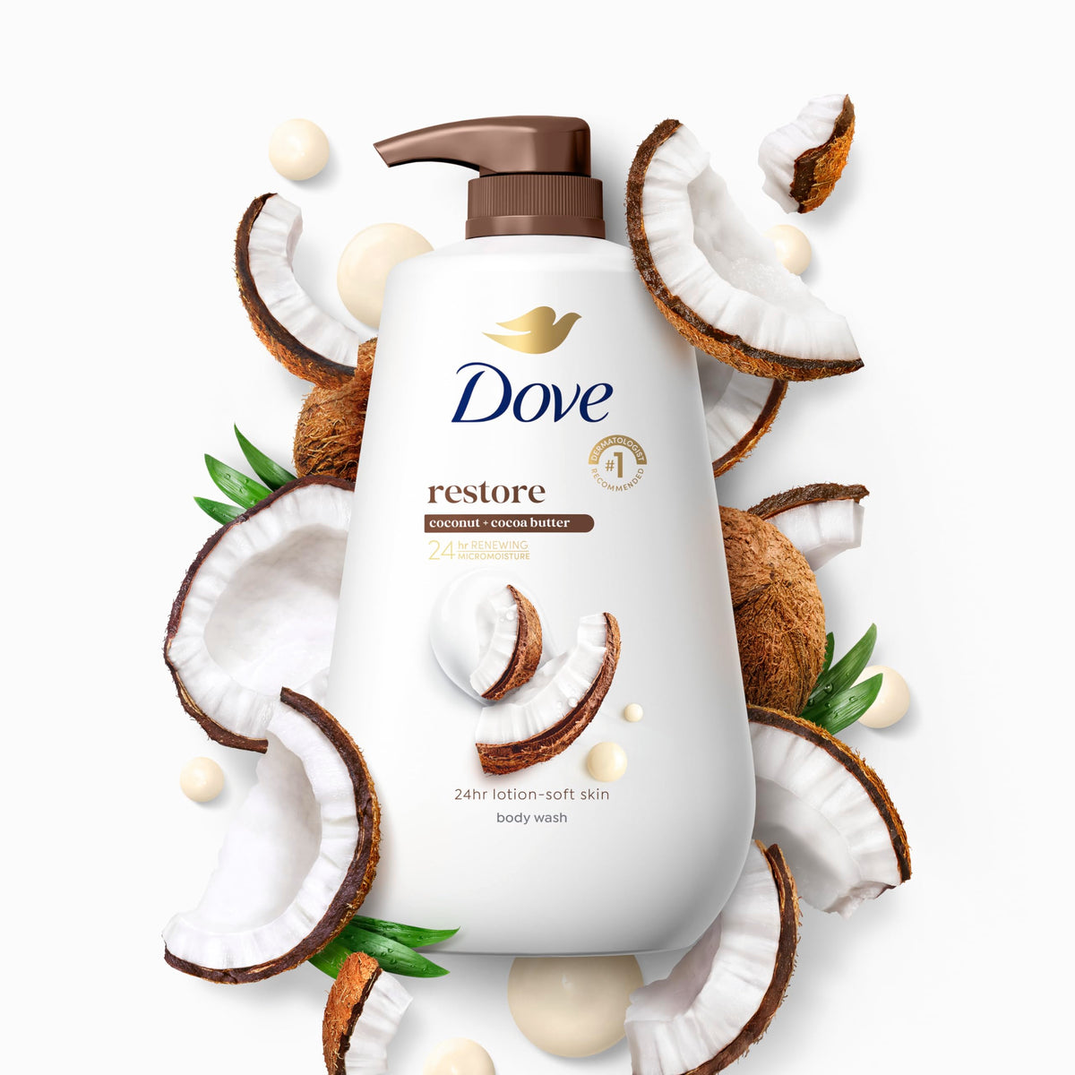 Hand pressing Dove pump, convenient dispensing for daily shower use