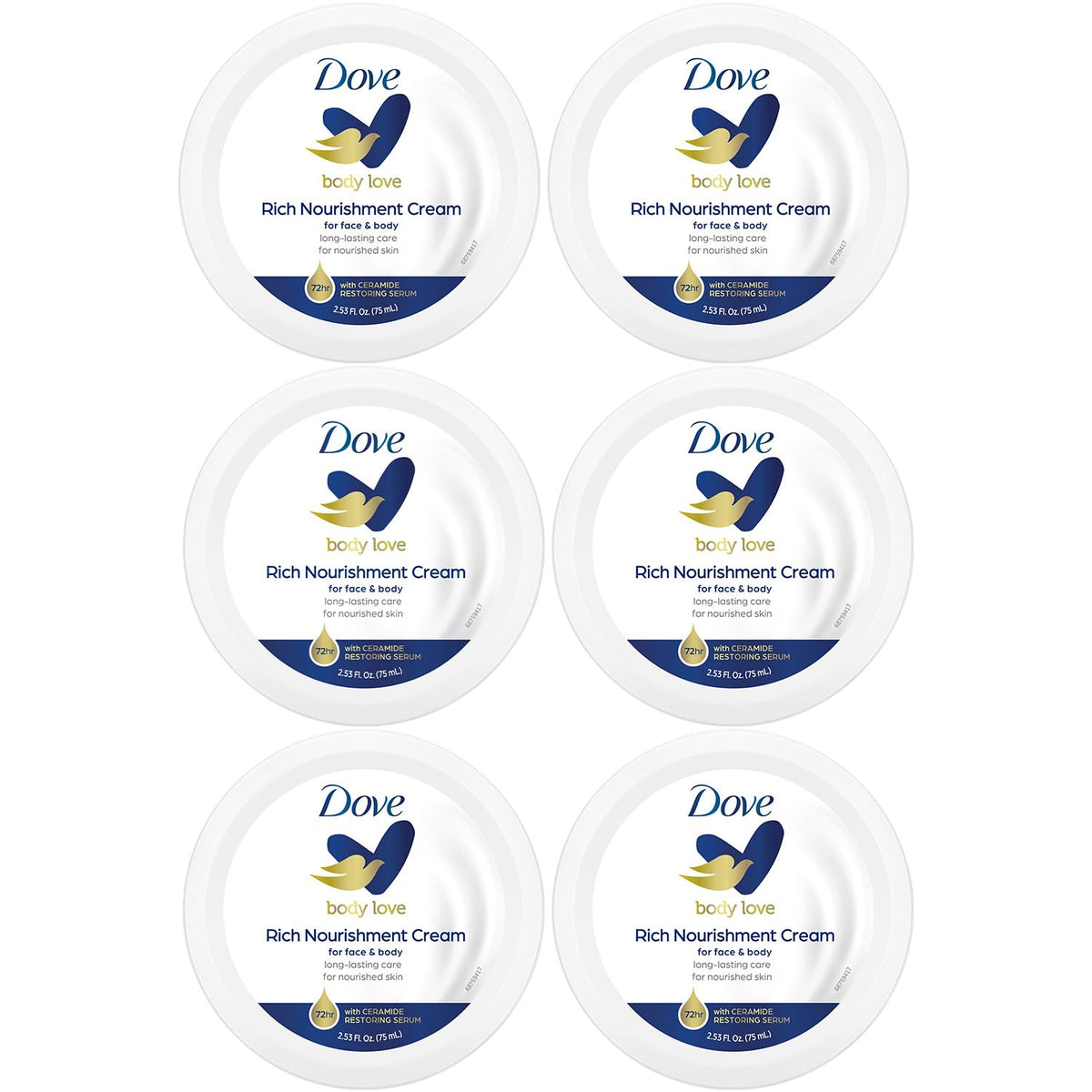 Dove jar front view showing label and easy travel benefit