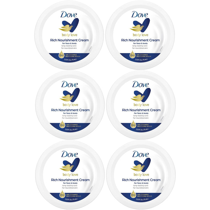 Dove jar front view showing label and easy travel benefit