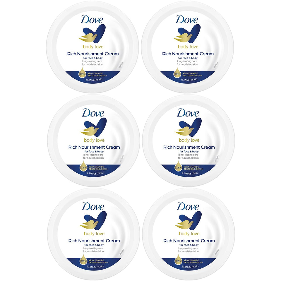 Dove jar front view showing label and easy travel benefit