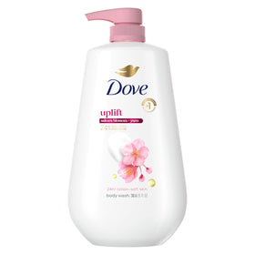 Dove bottle front view showing uplift sakura blossom and yuzu scent benefits