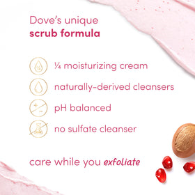 Dove scrub in hand demonstrating creamy spreadability and easy application