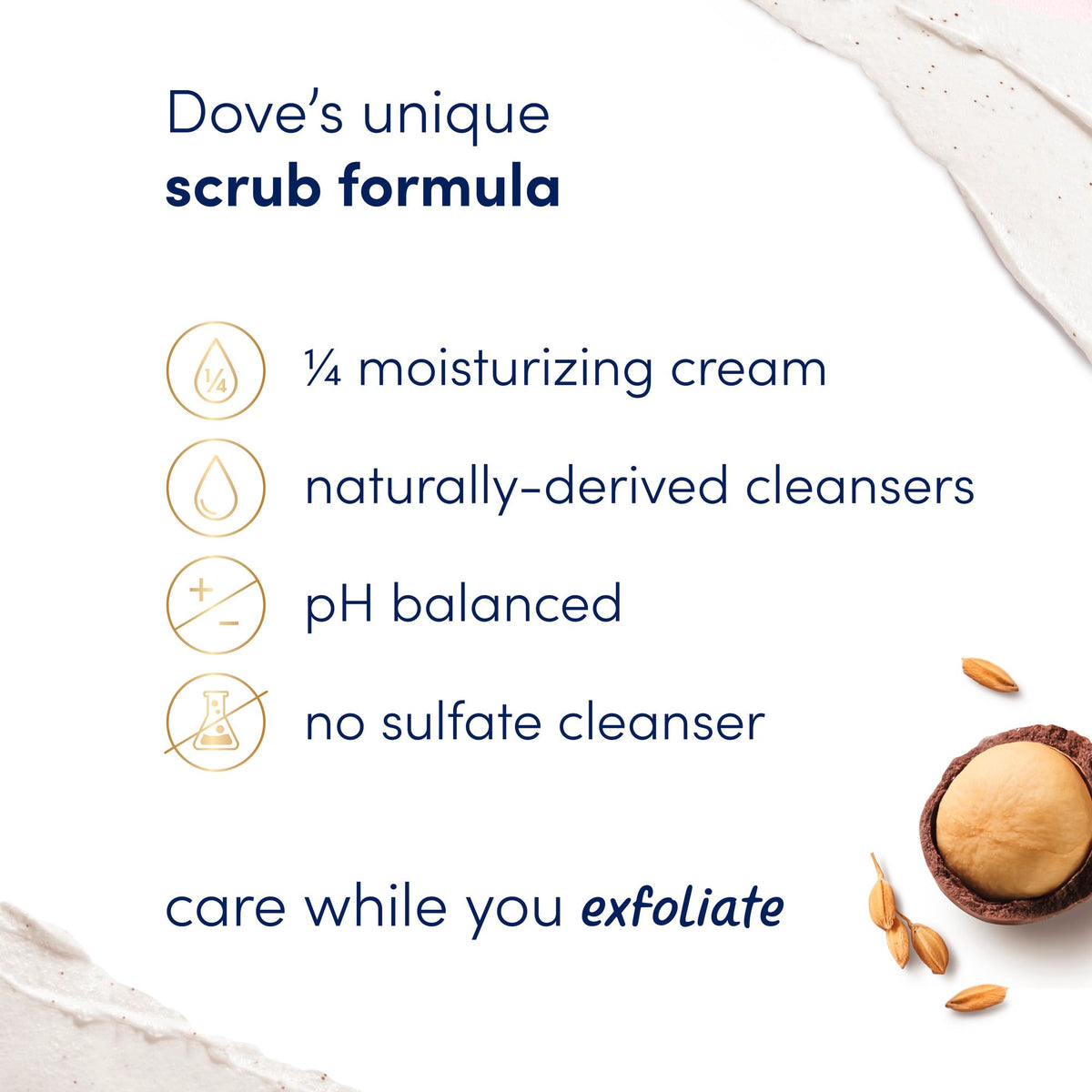 Dove close-up whipped scrub texture highlighting gentle exfoliation