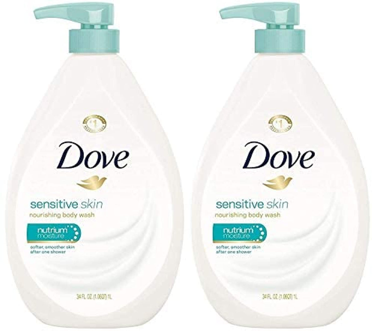 Dove front packaging showing two 34 fl oz pumps for gentle long-lasting supply