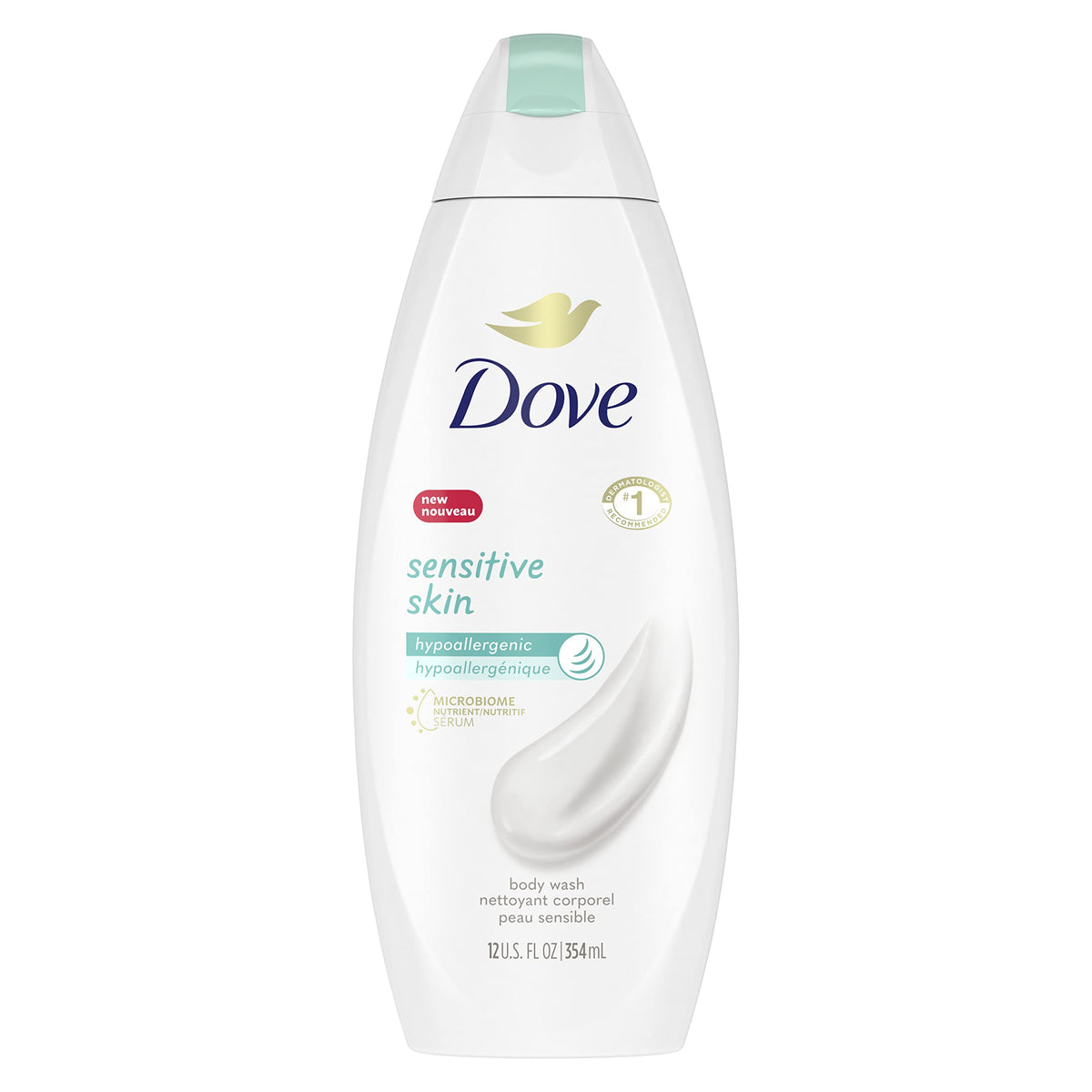 Dove sensitive skin front packaging showing gentle cleanser benefits