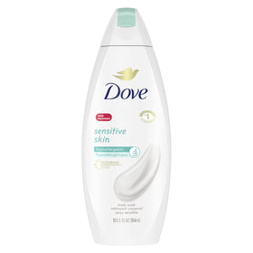 Dove sensitive skin front packaging showing gentle cleanser benefits