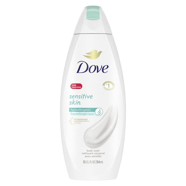 Dove sensitive skin front packaging showing gentle cleanser benefits