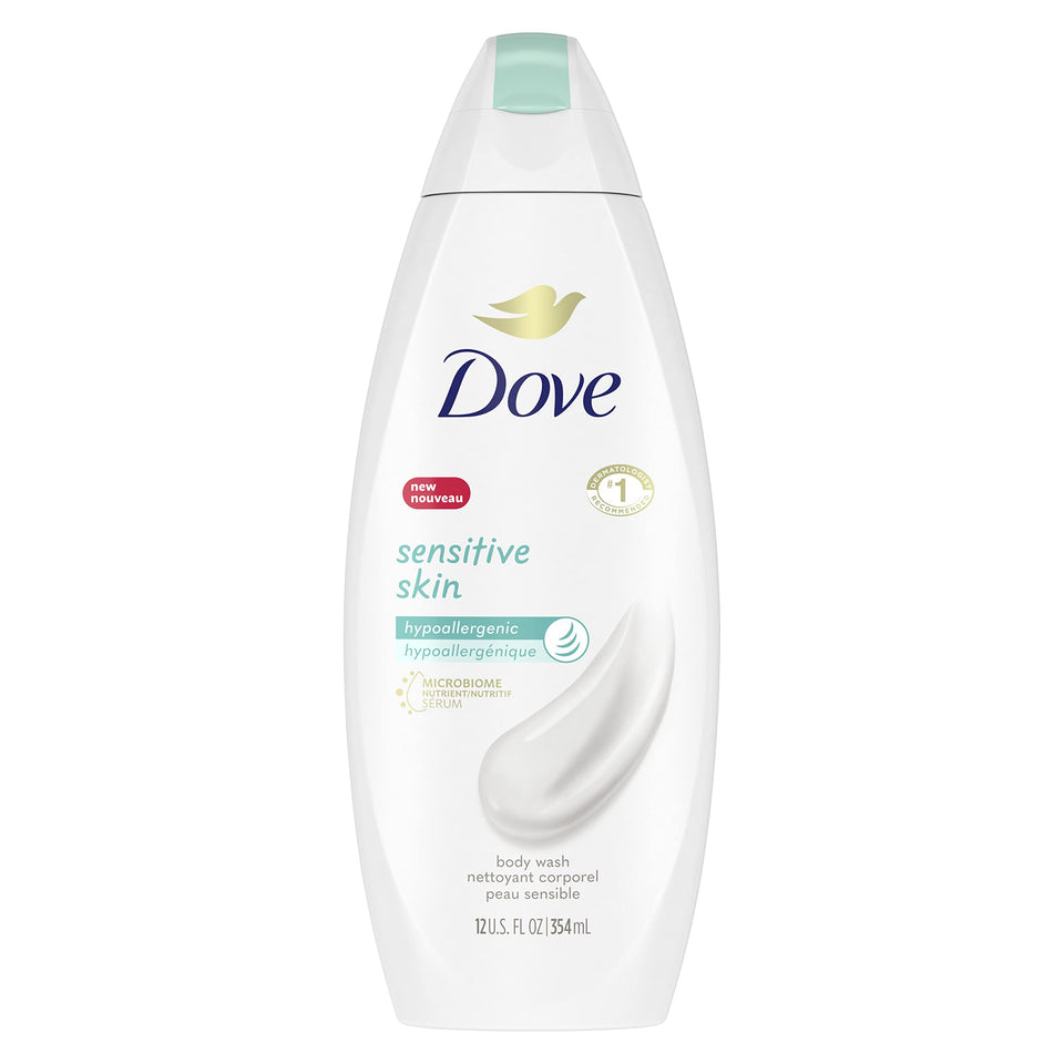 Dove sensitive skin front packaging showing gentle cleanser benefits