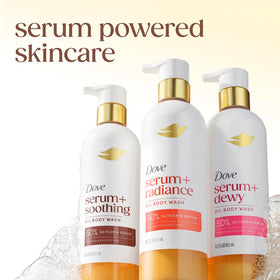 Dove Serum+ close-up texture with oil drops showing nourishing feel