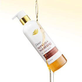 Label close-up of Dove ingredients and dermatologist-developed formulation benefit