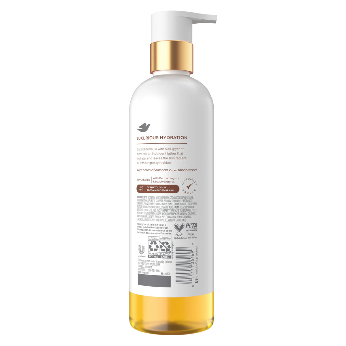 Dove pump dispensing creamy foam, showcasing moisturizing lather benefit