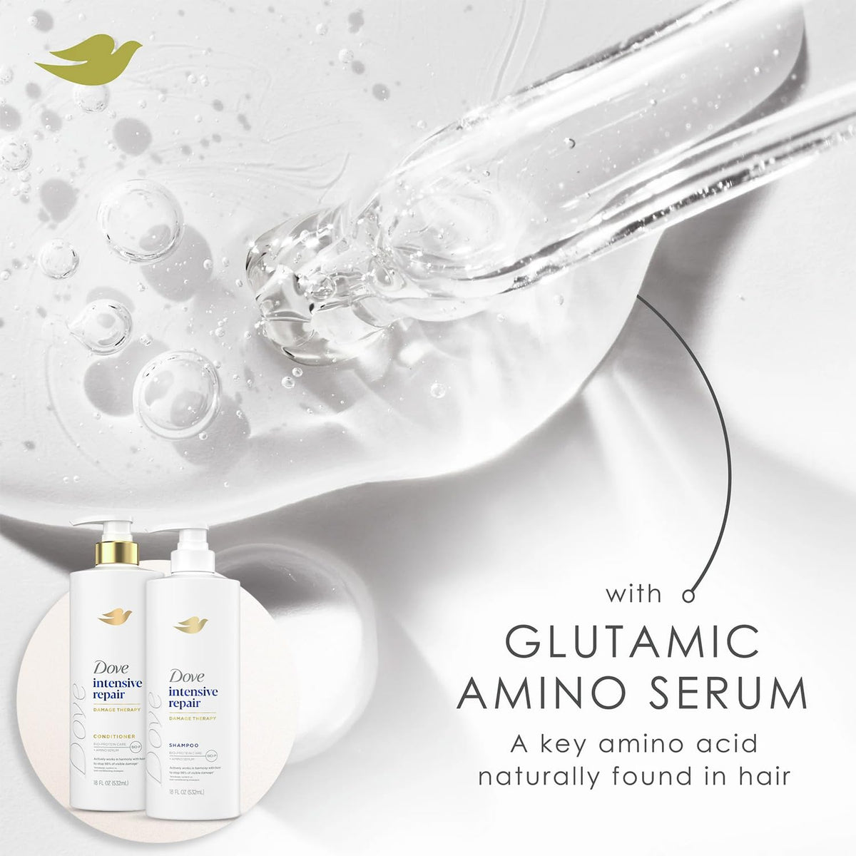 Dove serum pump detail demonstrating easy application and protection