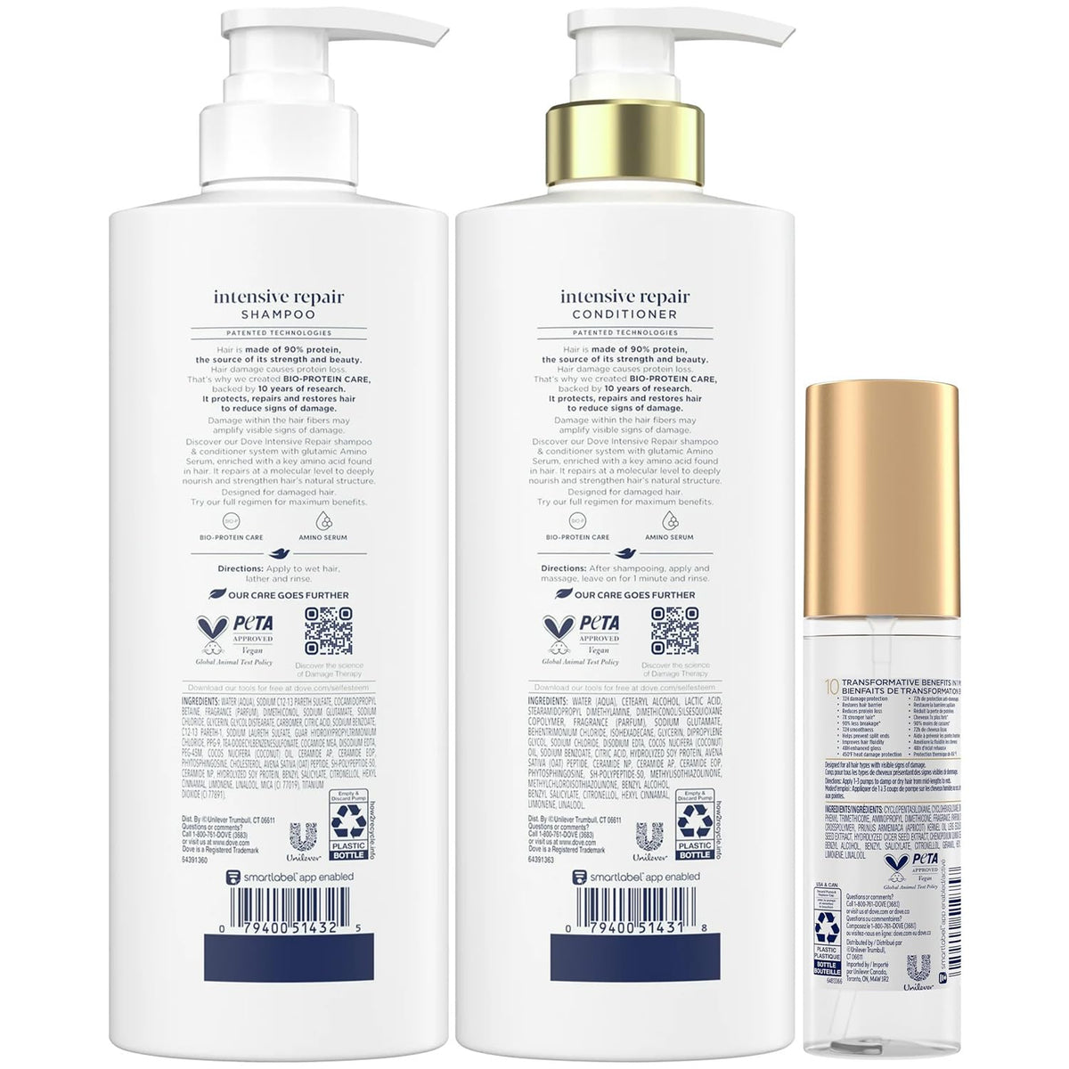Dove shampoo bottle close-up highlighting restorative formula benefits