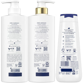 Dove shampoo pump close-up highlighting Bio-Protein Care and convenient dispensing