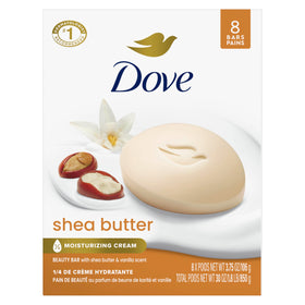 Dove beauty bar front packaging showing shea butter and nourishing benefit