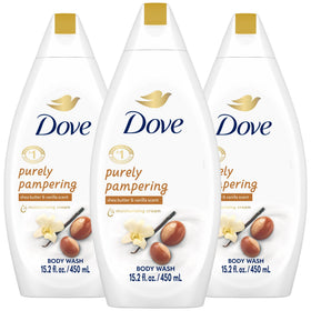 Dove bottle front packaging showing shea butter and warm vanilla benefits