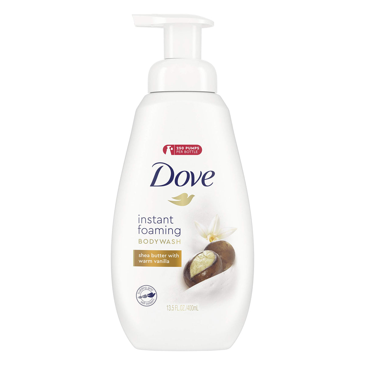 Dove front packaging showing bottle and scent for clear product identification and appeal