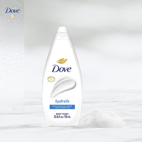 Person using Dove body wash in shower showing soothing cleanse benefit