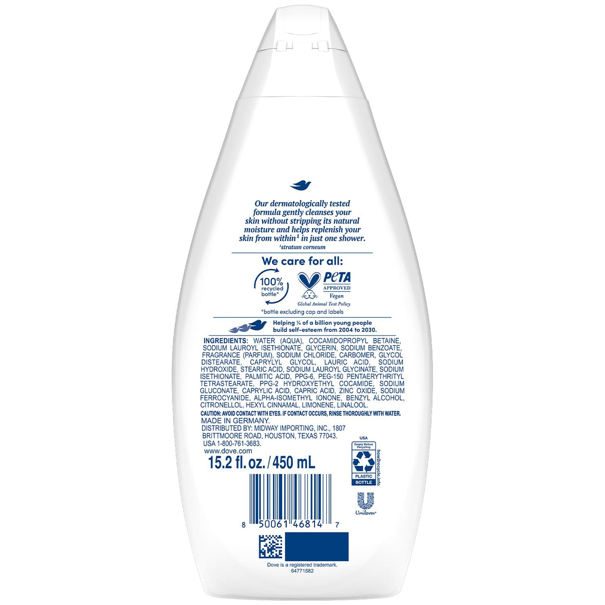 Dove pump and cap detail illustrating easy dispensing and control