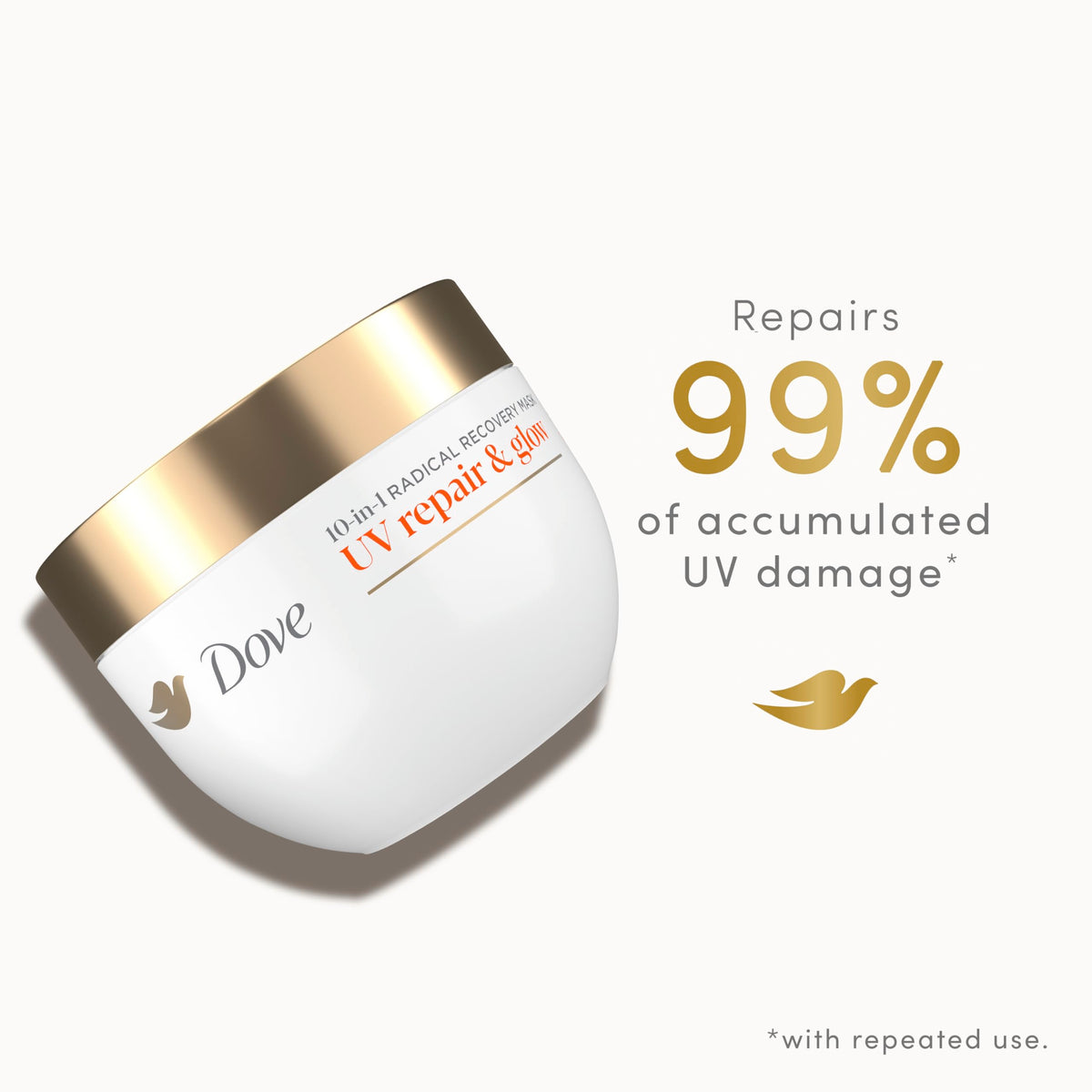 Dove 9.2 oz mask held in hand to show true size and scale