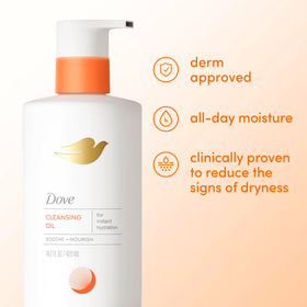 Dove bottle size comparison with hand showing 14.2 oz scale and portability