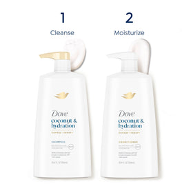 Dove bottle next to hand showing 25.4 oz size and value benefit