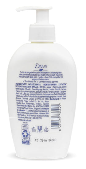 Dove bottle beside hand to show 250ml size and travel-friendly convenience