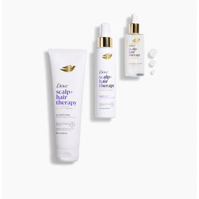 Dove bottle beside hand for scale shows 9 oz size and travel-friendly benefit