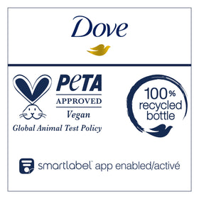 Dove with vanilla and cookie props suggesting warm fragrance and indulgent feel
