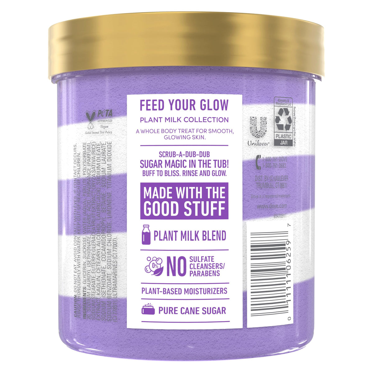 Close-up of Dove sugar scrub texture highlighting gentle exfoliation and hydration