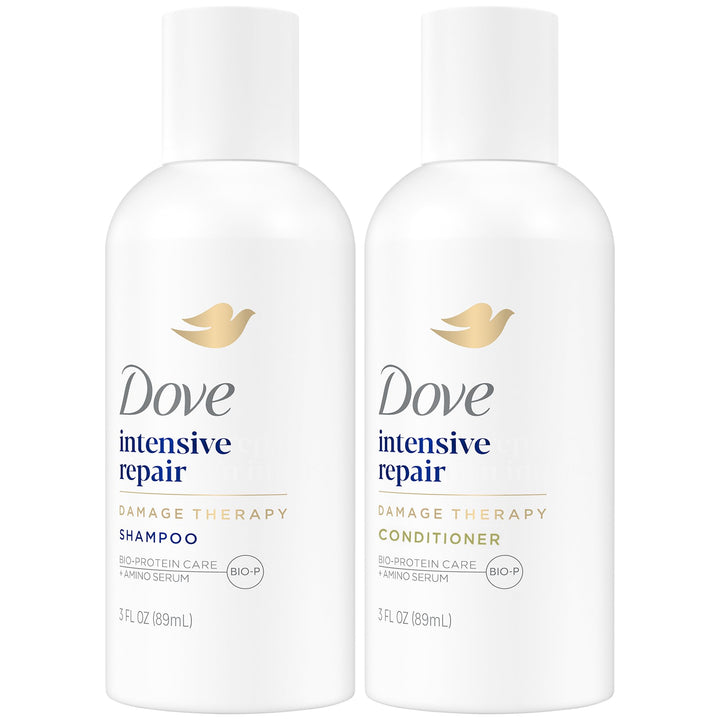 Dove travel duo front pairing showing compact bottles and easy packing benefit
