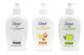 Dove trio front packaging showing three 250ml bottles and clear branding for variety