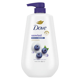 Dove Unwind front packaging showing bottle and scent for calming showers