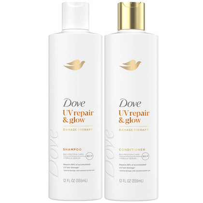 Dove front packaging showing set and benefits for UV repair and glow