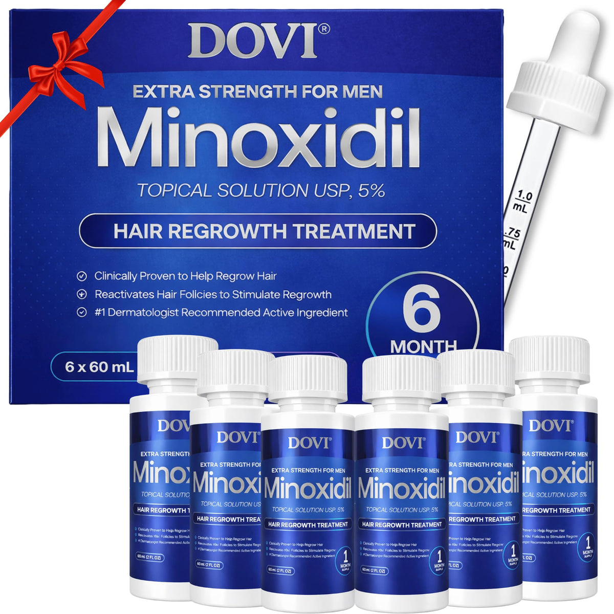 Dovi front packaging showing product and six-month supply benefits