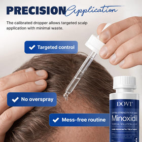 Dovi applied to scalp demonstrating focused coverage for thinning areas