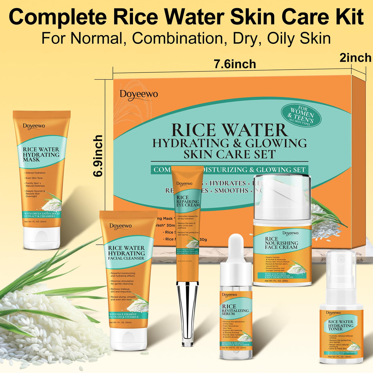 DOYEEWO rice facial sheet mask flat-lay delivering overnight nourishment