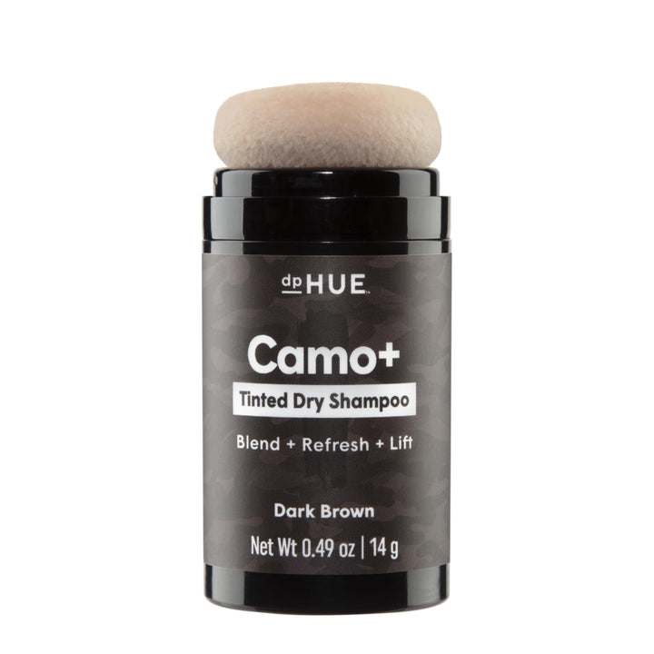 dpHUE front packaging of Camo+ Dark Brown showing product and benefits