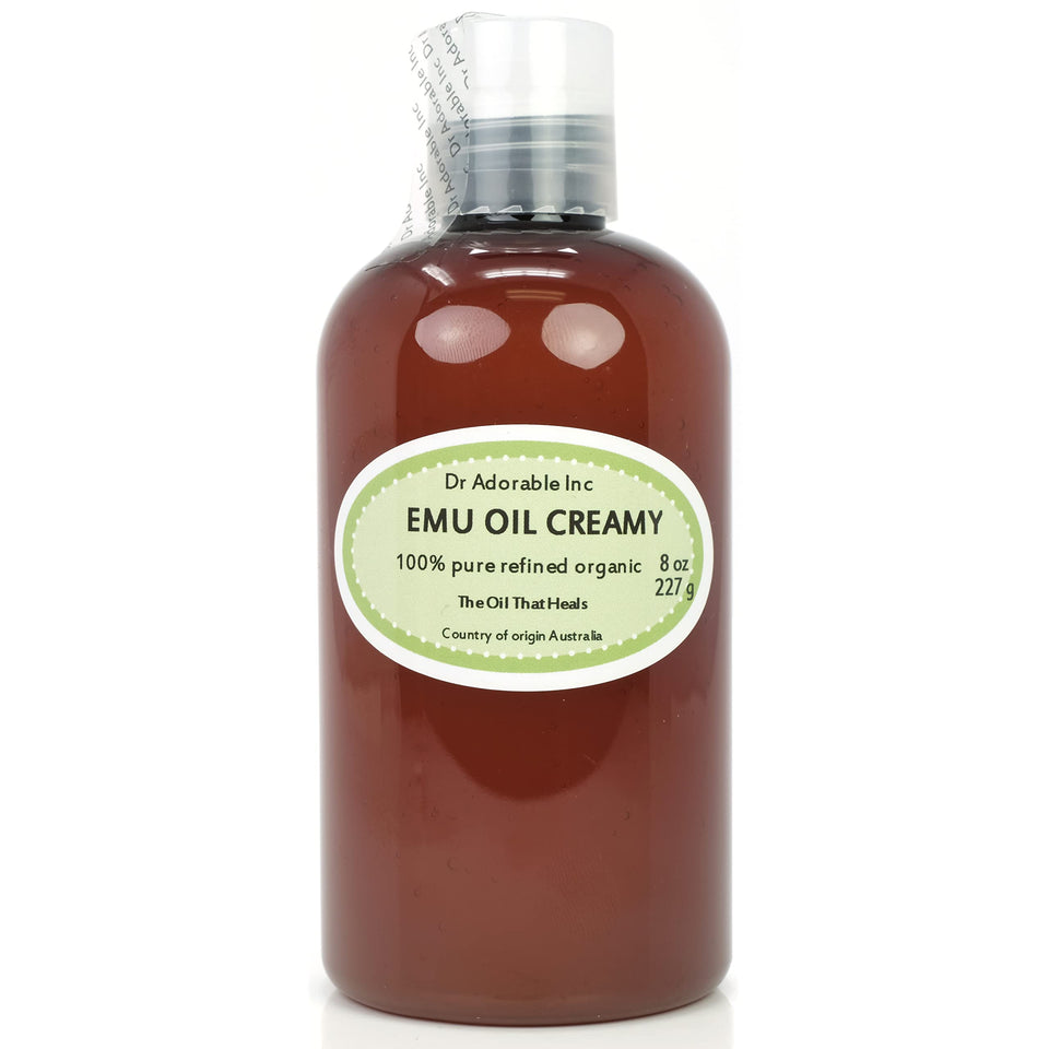 Dr Adorable jar front view showing 8 oz premium emu oil for nourishing skin