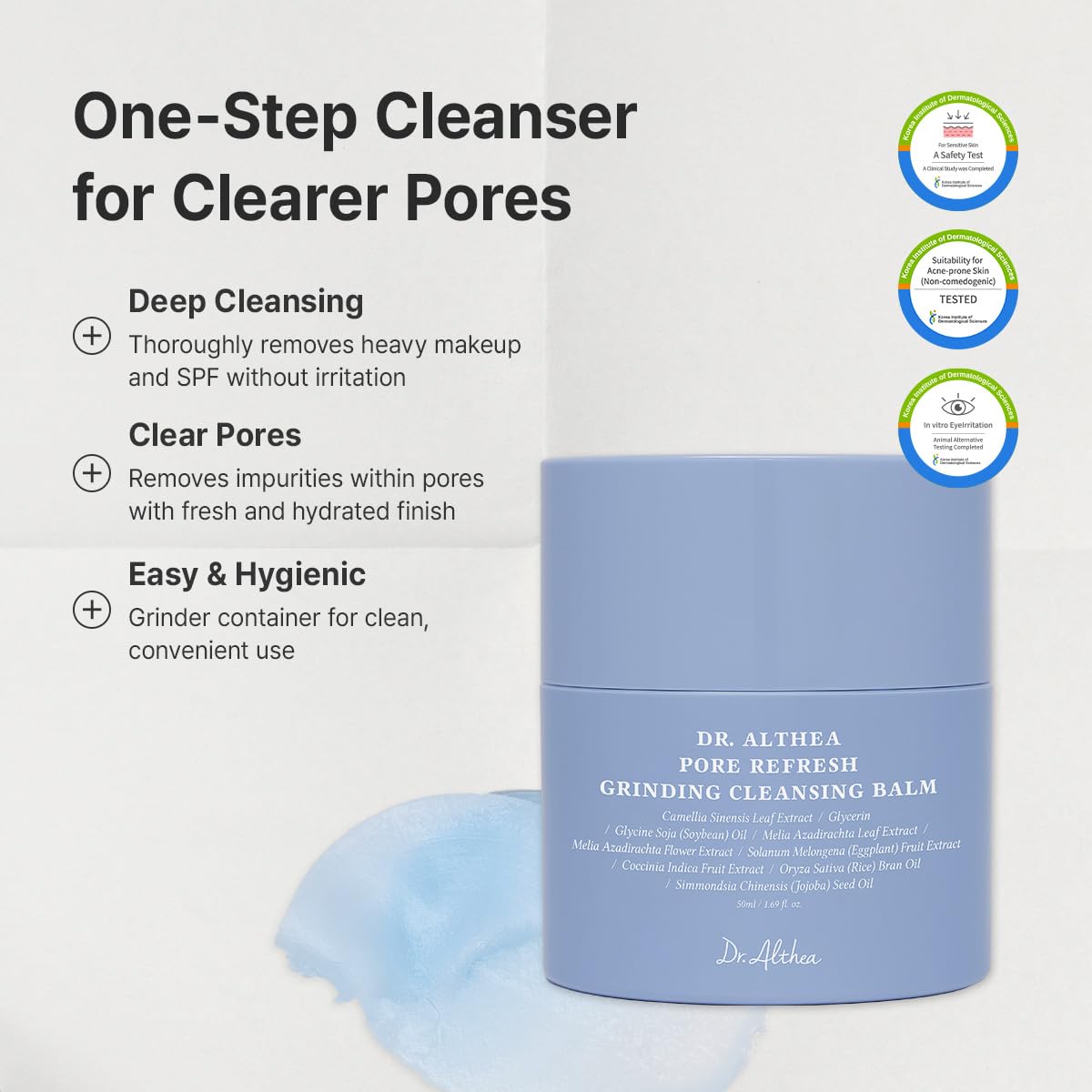 Dr.Althea sorbet texture close-up melting into skin for effortless makeup removal